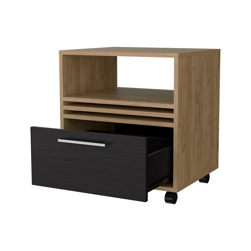 Saxon Nightstand with a Drawer and Open Storage, Natural Oak. Picture 6