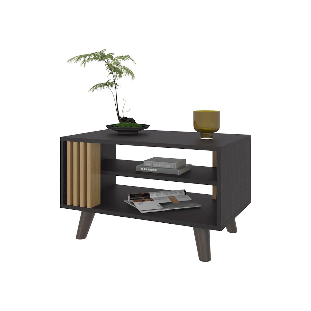 Shark Coffee Table with Open Storage and 4 legs, Wenge and Natural Oak. Picture 3