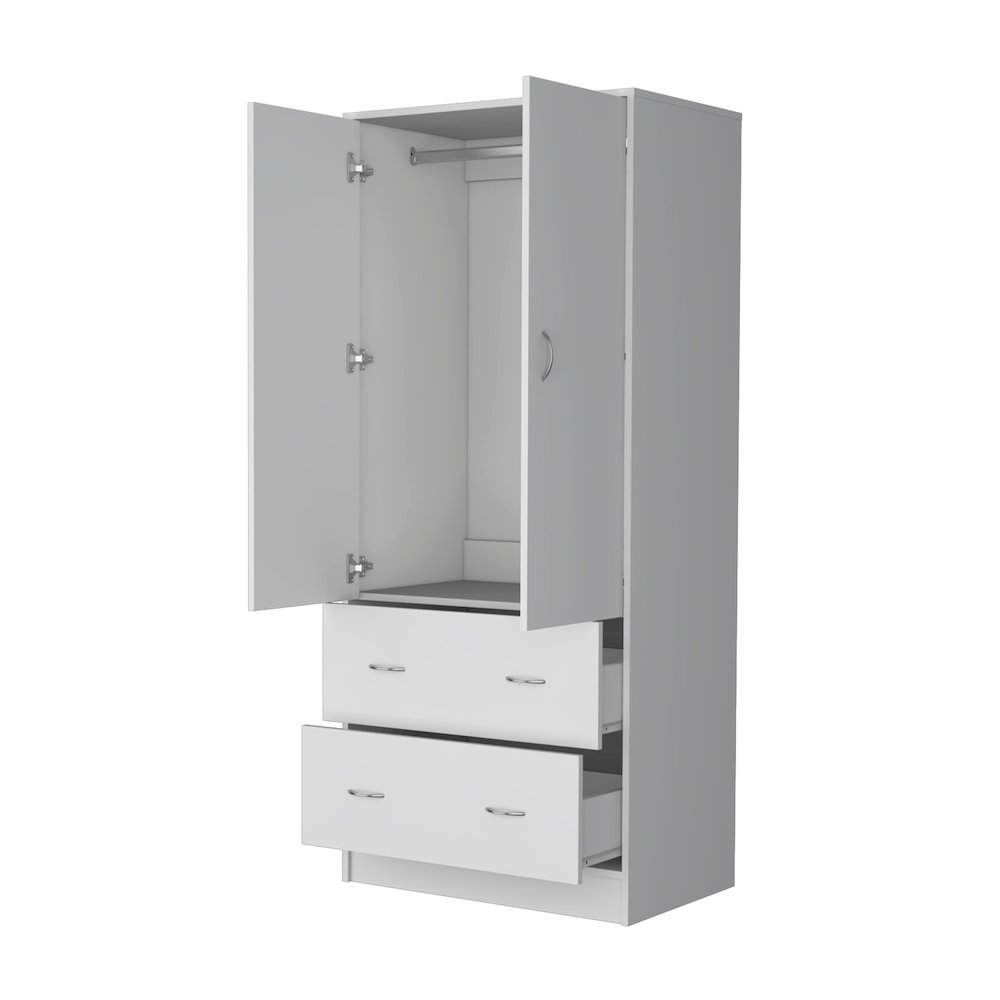 Wenden Wardobre with 2 drawers, 2 doors, ample storage and hanging rod,white. Picture 3
