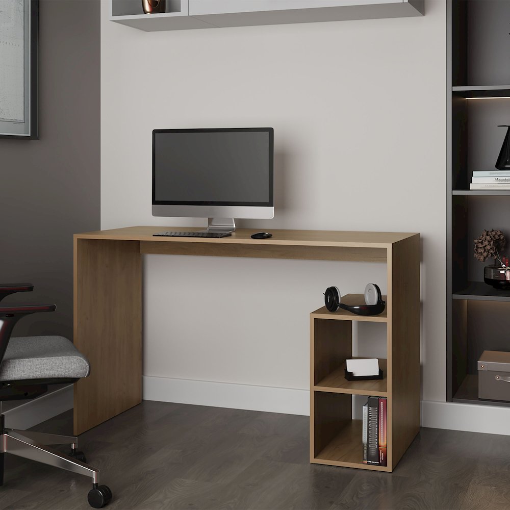 Sanders Computer Desk in Melamine with Open Storage, Natural Oak. Picture 2