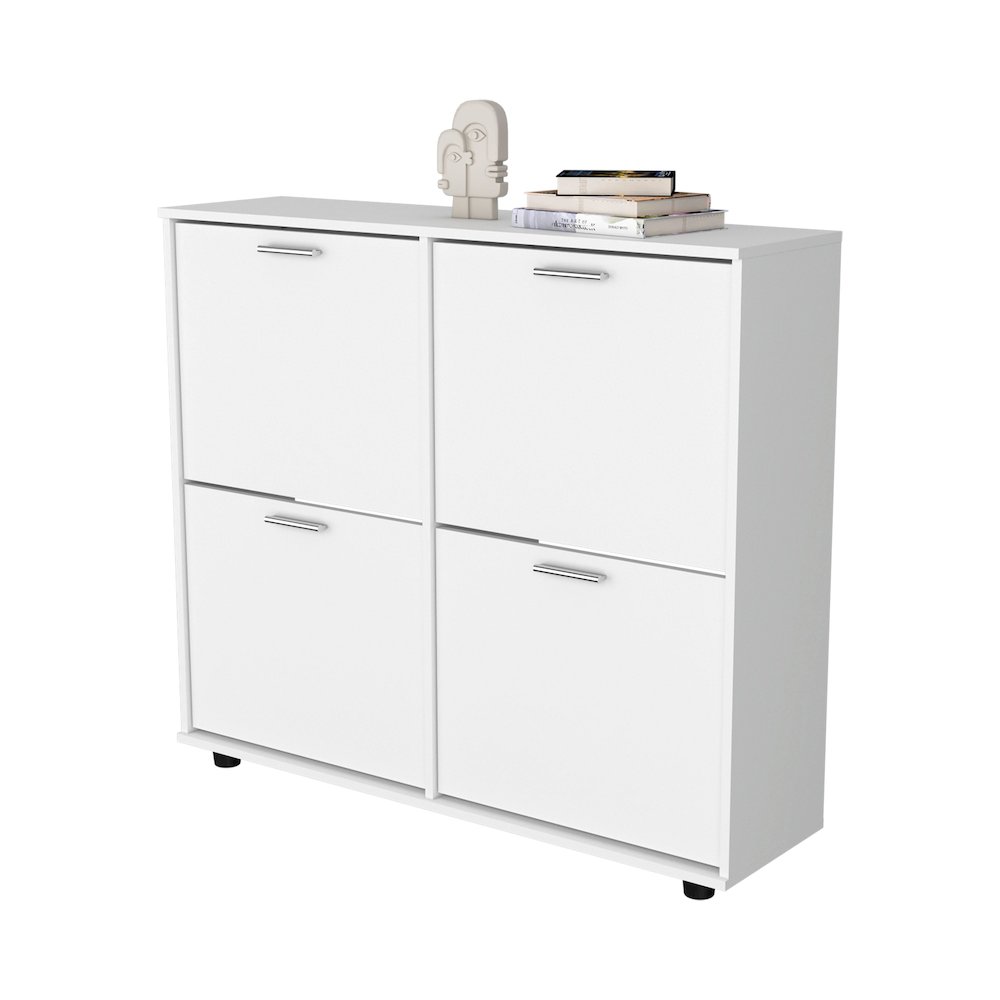Tilt-Out Shoe Storage Cabinet with Multiple Compartments and Modern Desig, White. Picture 5
