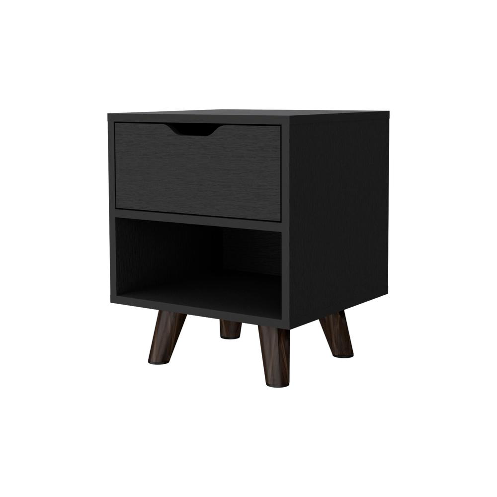 Carthage Nightstand with 1-Drawer, 1-Open Storage Shelf and Wooden Legs. Picture 1