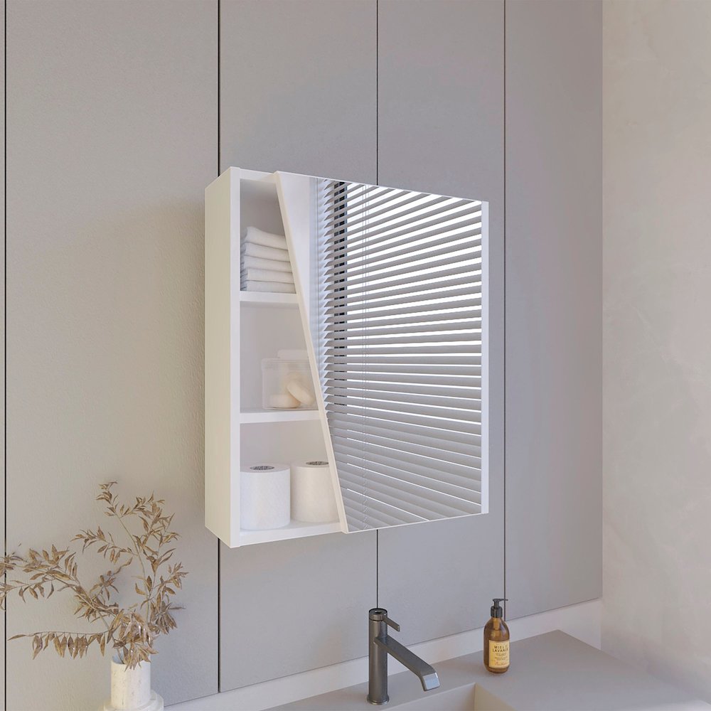 Pinedale Medicine Cabinet with Mirrored Door and Open Storage, White. Picture 4
