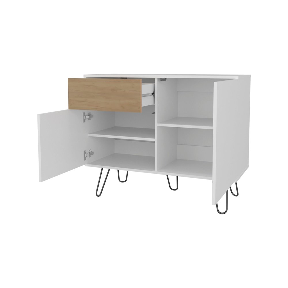 Red Rock Sideboard with Hairpin Legs, White and Natural Oak Finish. Picture 6