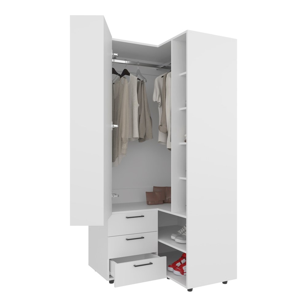 Thatcher Armoire- wardrobe, shoe storage, Open Storage and 2 - drawer, White. Picture 2