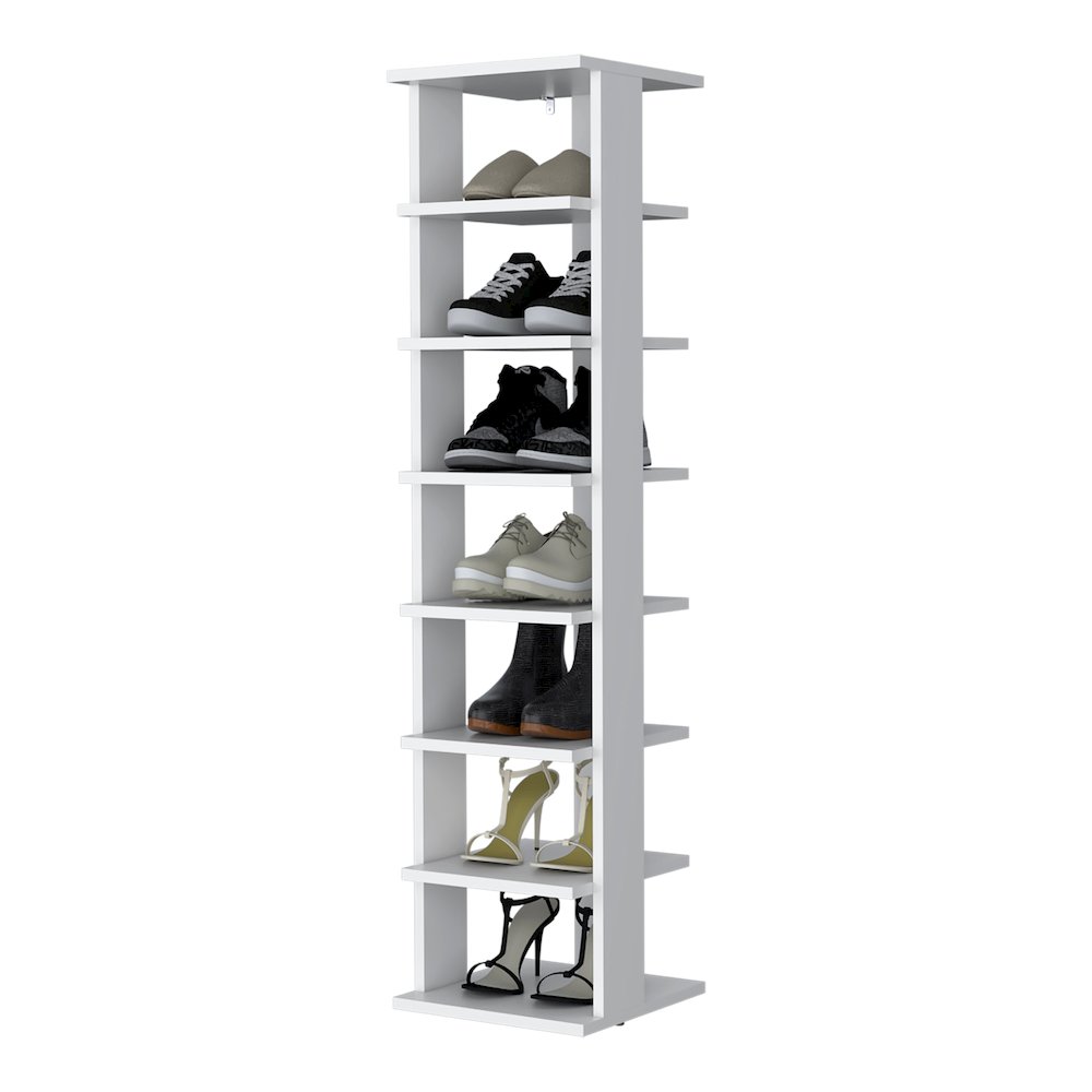 7-Tier Tall Vertical Shoe Rack, Freestanding Organizer with Open Shelves, White. Picture 2