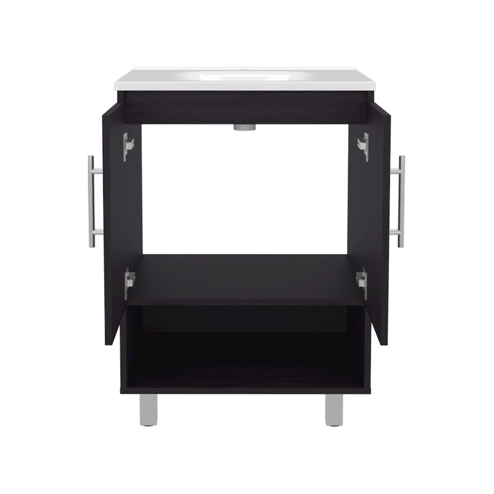 Freestanding Bathroom Vanity Cabinet with Double Doors, Open Shelf, Wenge. Picture 2