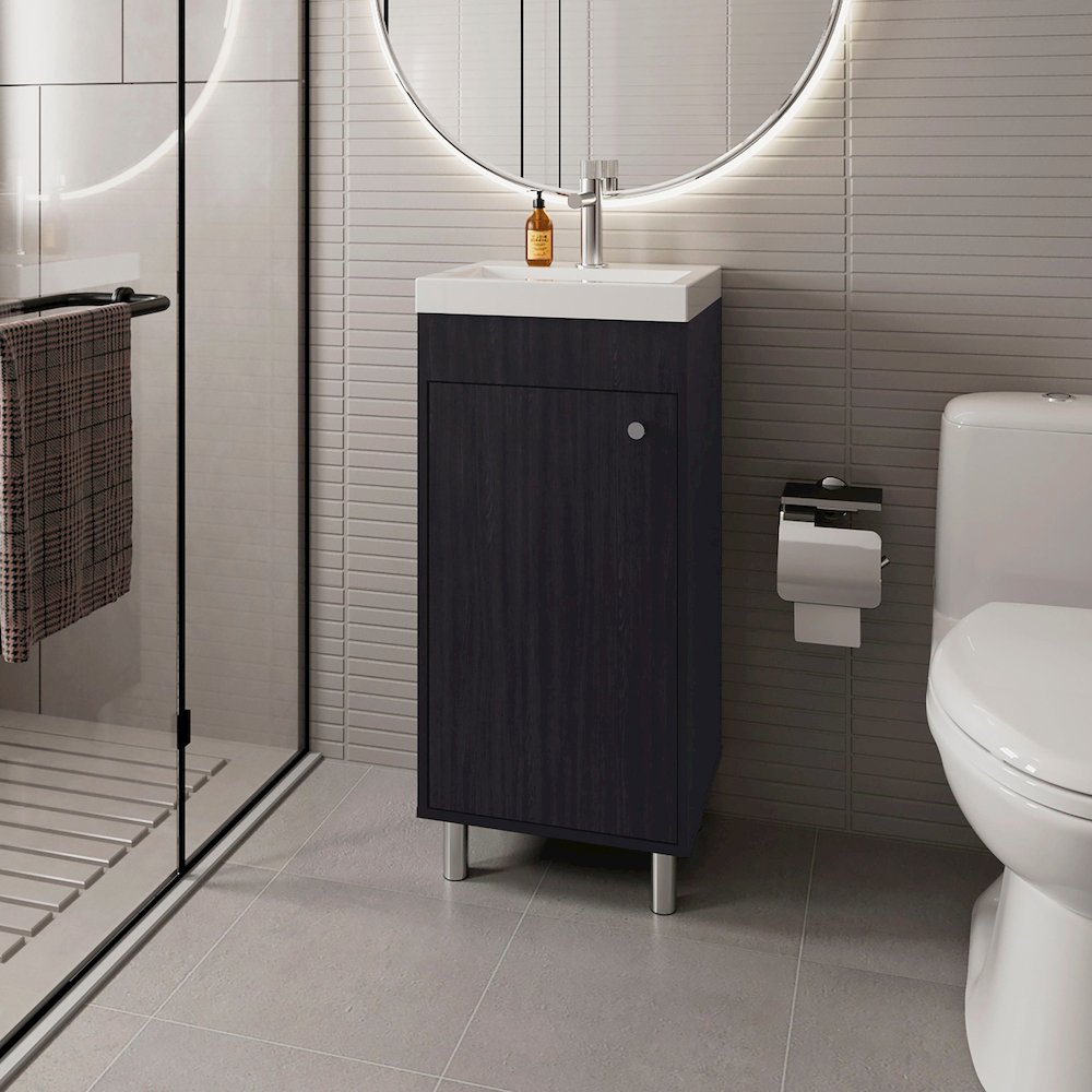 Oracle Bathroom Vanity, Single Door, Two Storage Shelves, Wengue Finish. Picture 4