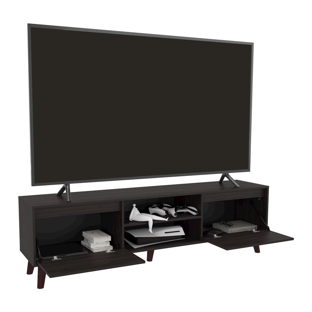 TV Stand, Modern Entertainment Console with Cabinets and Open Shelves. Picture 4