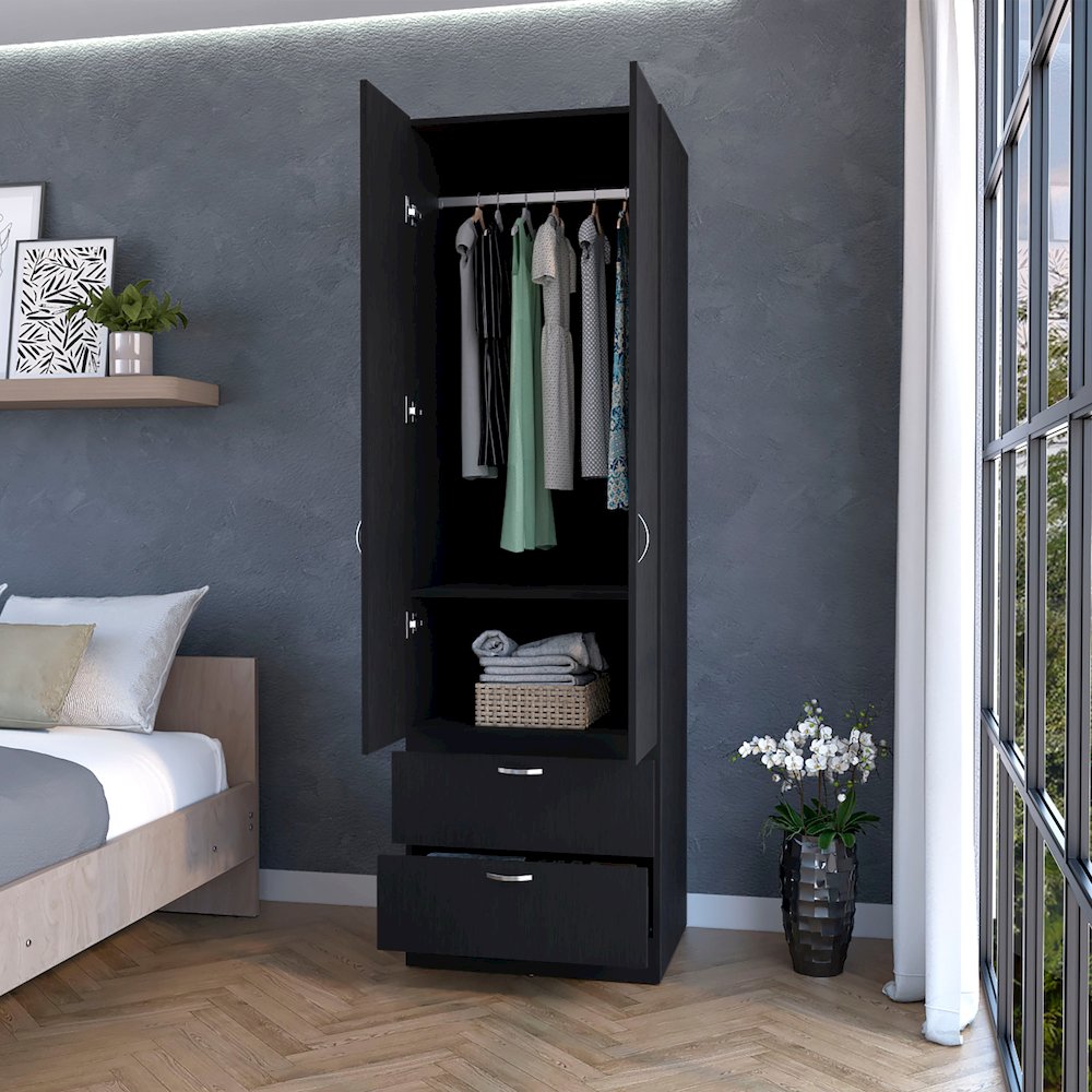 Tall Mayer Wardrobe in Melamine with Two Doors and Two Drawers. Picture 5