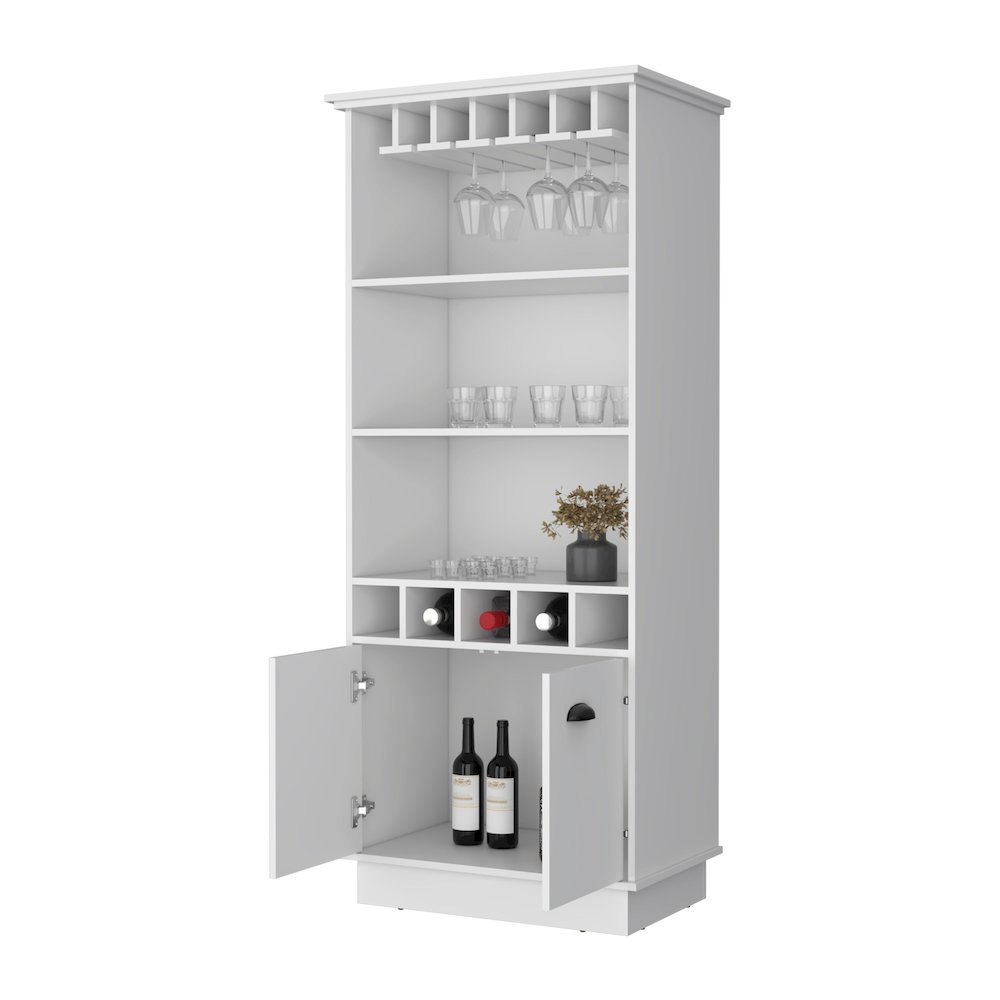 Sophia Bar Cabinet with Glassware Rack and Five Bottle Racks, White. Picture 6