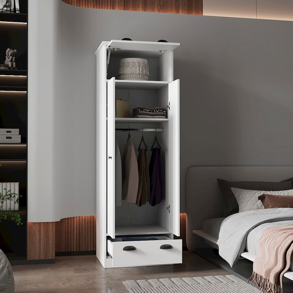 Linch Armoire with Hinged Drawer, Double Door Cabinet and 1-Drawer. Picture 8