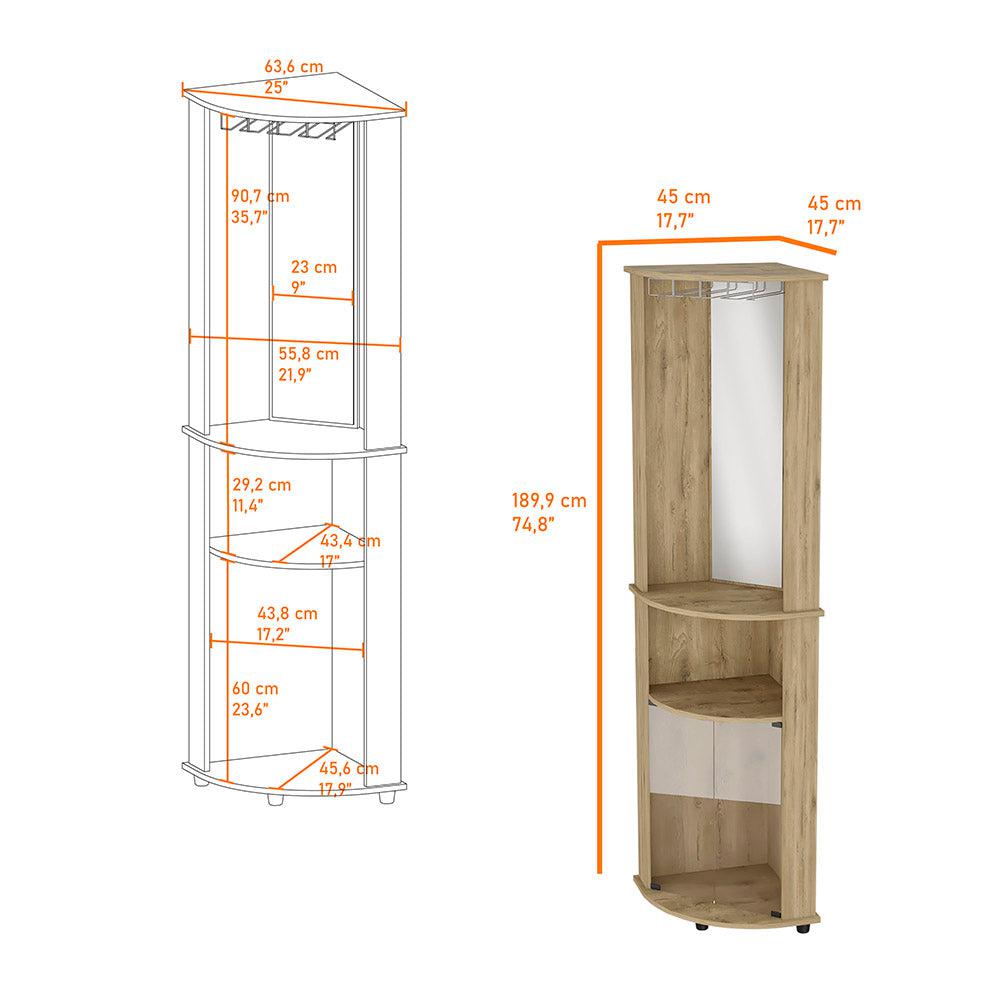 Oregon Corner Bar Cabinet, 3-Tier Shelf with Glass Rack. Picture 2
