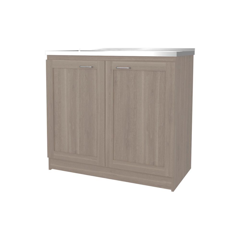 Utility Sink Base Cabinet with Double Doors and Interior Shelf, White Oak. Picture 1