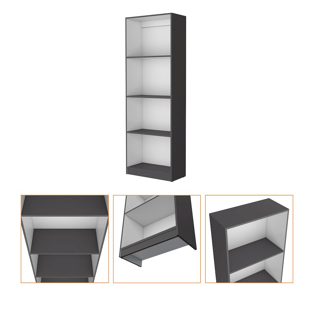 Sutton Bookcase with Tier Storage Shelves, Matt Gray / White. Picture 3