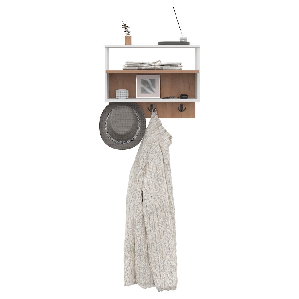 Doki Wall mounted Organizer with Open Storage, White and Natural Oak. Picture 3
