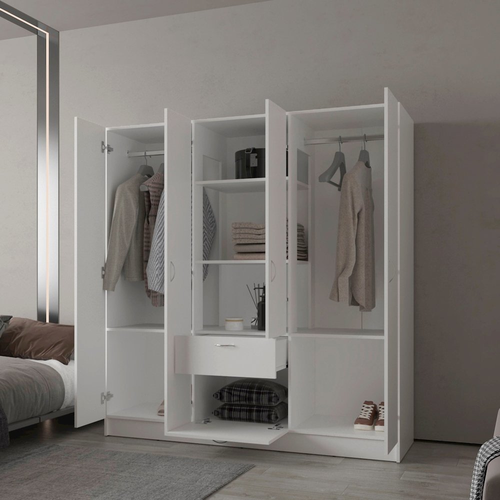Olin 4-Door Wardrobe with Shelves and Drawer, Multistorage.. Picture 3