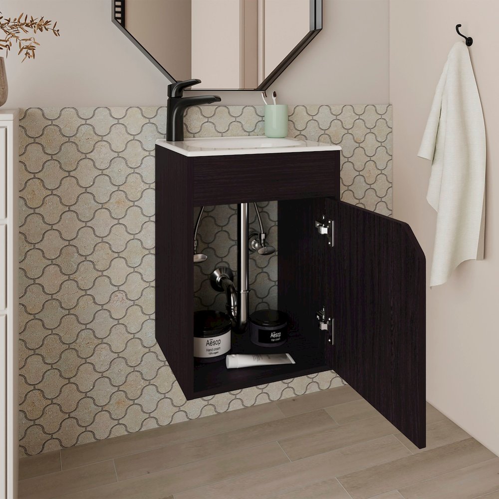 Nelson Bathroom Floating Vanity with a Door, Wengue. Picture 3