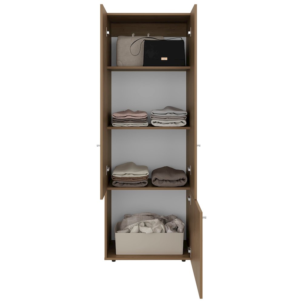3-Door Tall Wardrobe Cabine 4 Shelves–Freestanding Storage Armoire, Natural Oak. Picture 4