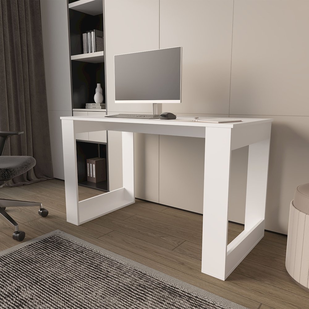 Aurora Writing Computer Desk with Ample Work Surface, White. Picture 3