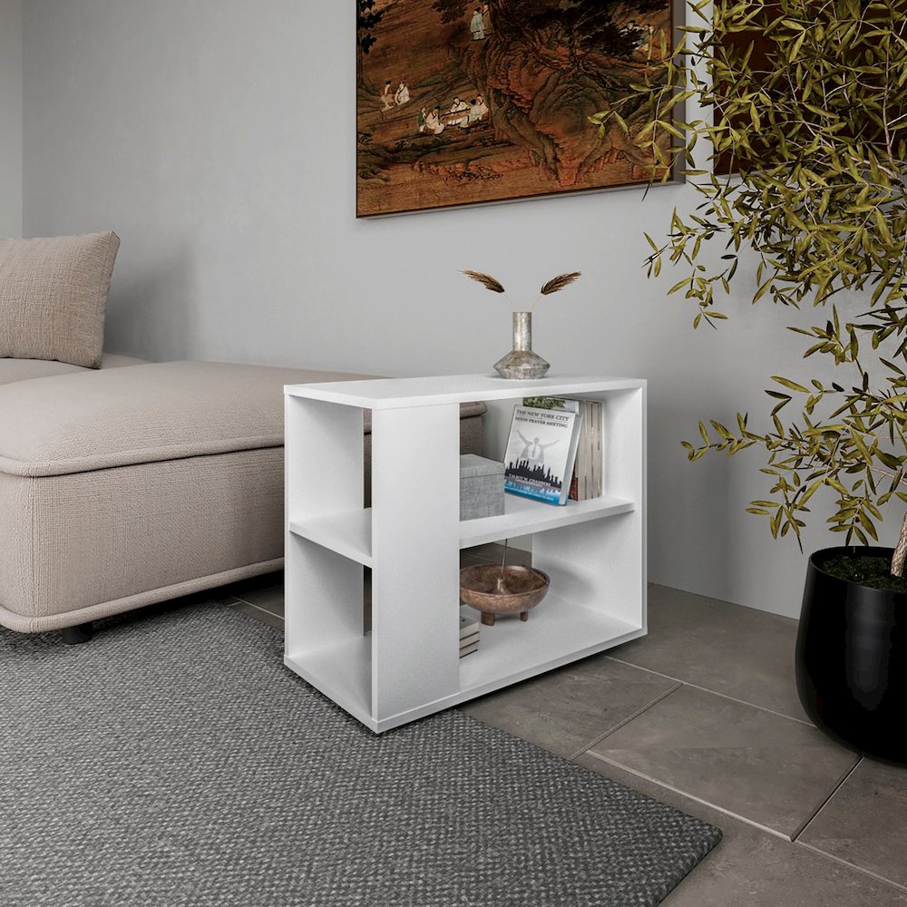 Rio Verde Side Table in Melamine with Open Storage, White. Picture 3