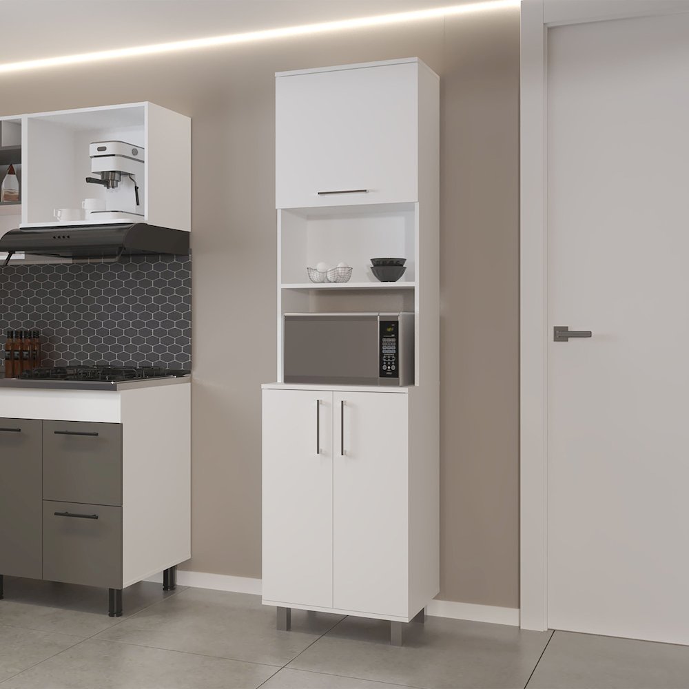 Kayenta Kitchen Pantry with 2 Pneumatic Door, Open Storage, and Bottom Cabinet. Picture 4