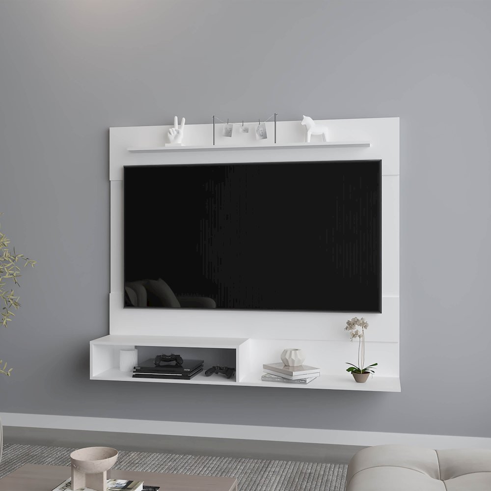 Irmo Wall-Mounted Entertainment Center with Shelves, White. Picture 3