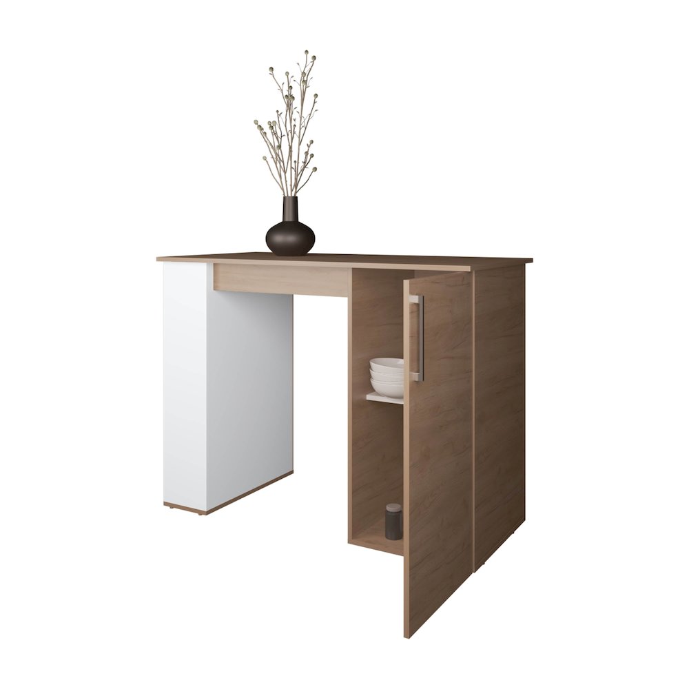 Vernon Kitchen Island with 1 Door and Open Storage, White and Natural Oak. Picture 5