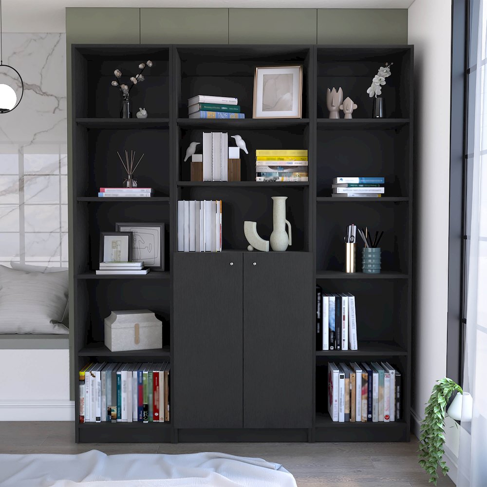 Tatum 3 Piece Living Room Set with 3 Bookcases, Wenge. Picture 6
