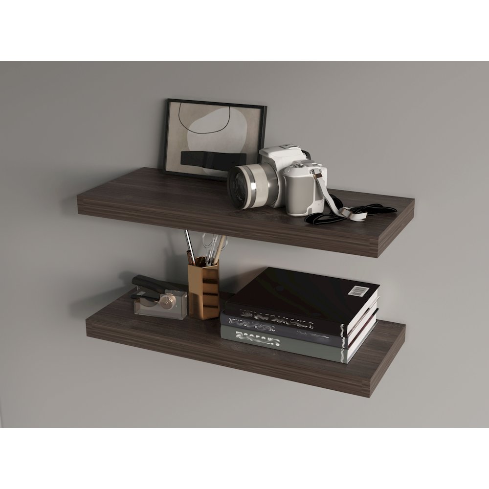 Iva Floating Shelf in Melamine x2,Sienna Oak. Picture 2