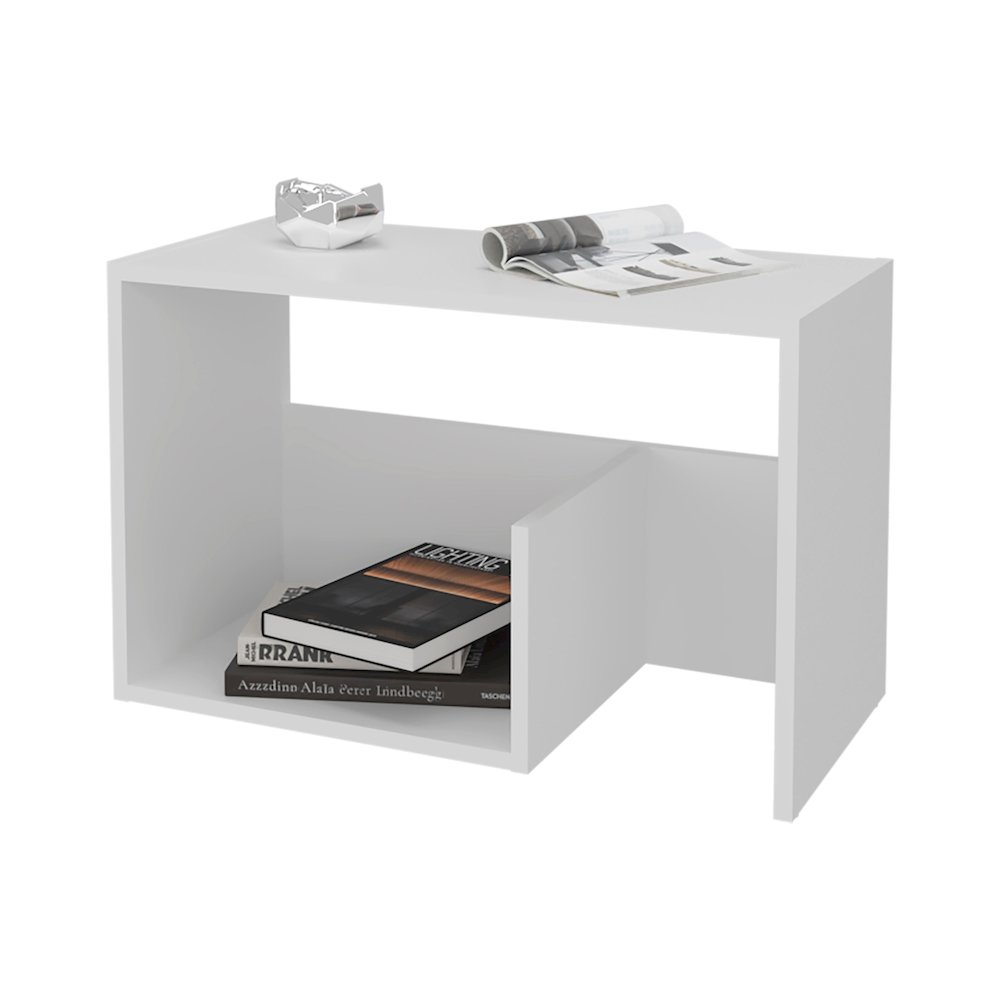 Vega Side Table in Melamine with Open Storage, White. Picture 5