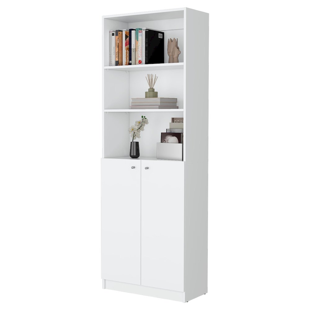 Sutton 2-Door Bookcase, Storage with Multi-Level Shelves, White. Picture 6