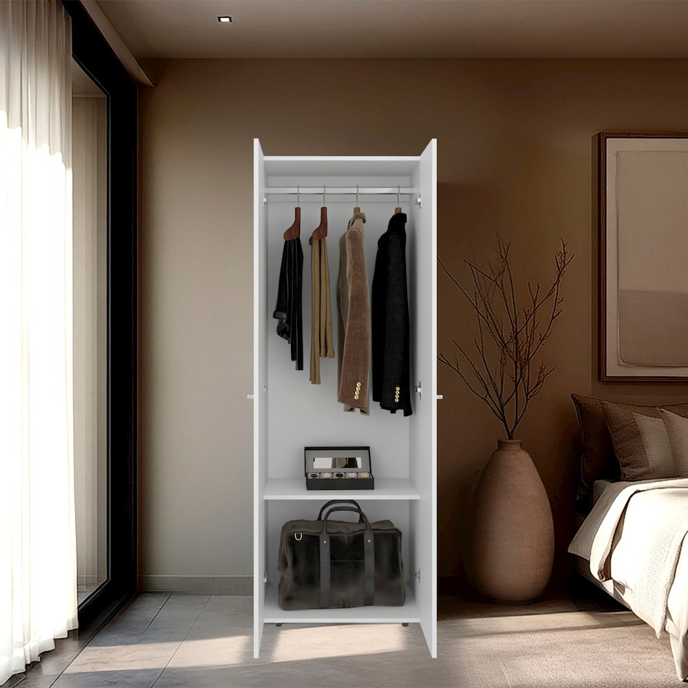Basin  2-Door Tall Wardrobe Cabinet 66.9"H,  Bedroom, White. Picture 7