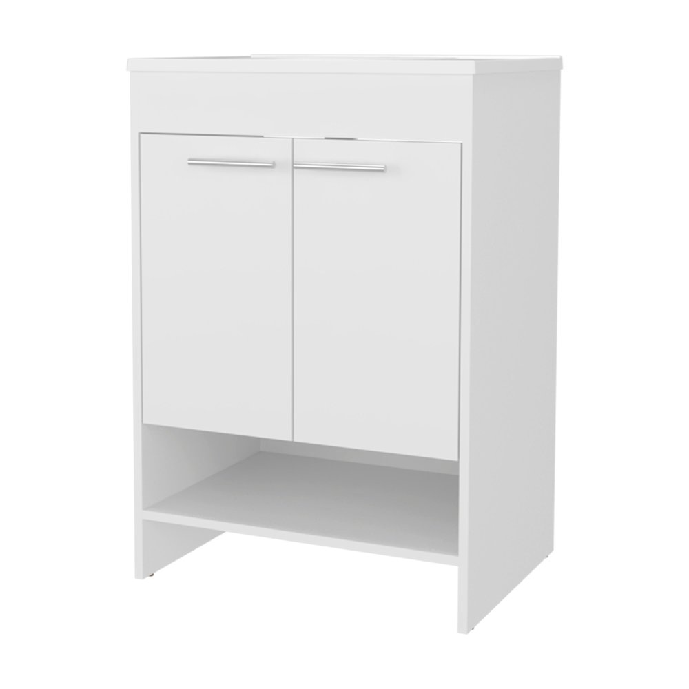 Shell Bathroom Vanity  with  2 Doors and Open Storage, White. Picture 1