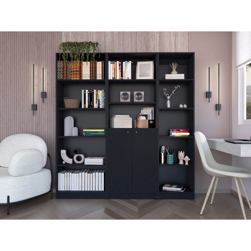 Tolleson 3 Piece Living Room Set with 3 Bookcases, Wenge. Picture 8