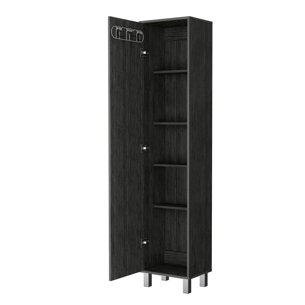 Lawen Tall Storage Cabinet, Single Door, 3 Broom Hangers ,Smokey Oak. Picture 3