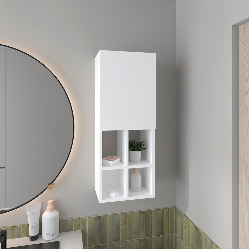 Two Wall-Mounted Bathroom Cabinet with Open and Closed Storage, Withe. Picture 4
