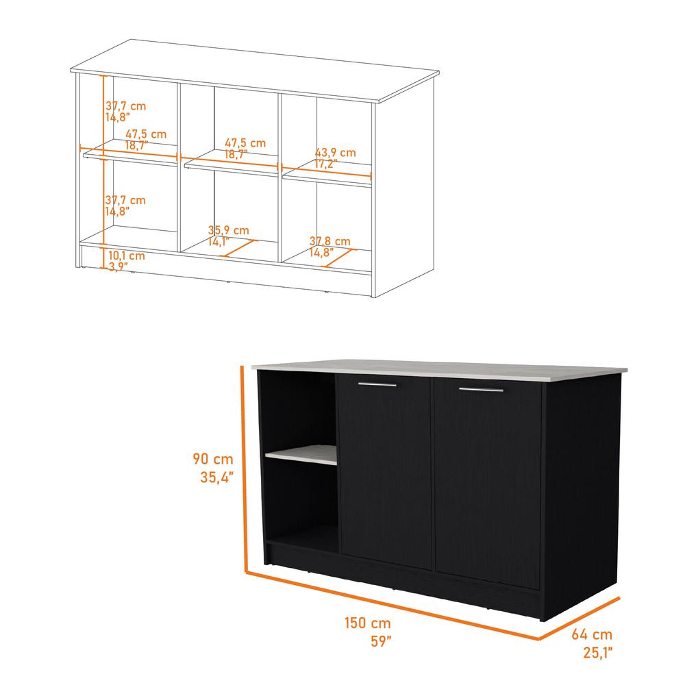 Mercury Kitchen Island with spacious Countertop, Double Door Cabinets. Picture 2
