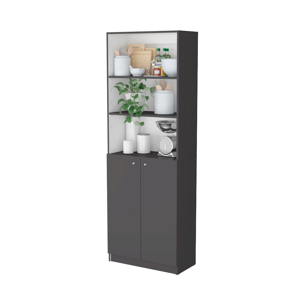 Sutton 2-Door Bookcase, Storage with Multi-Level Shelves, Matt Gray / White. Picture 6