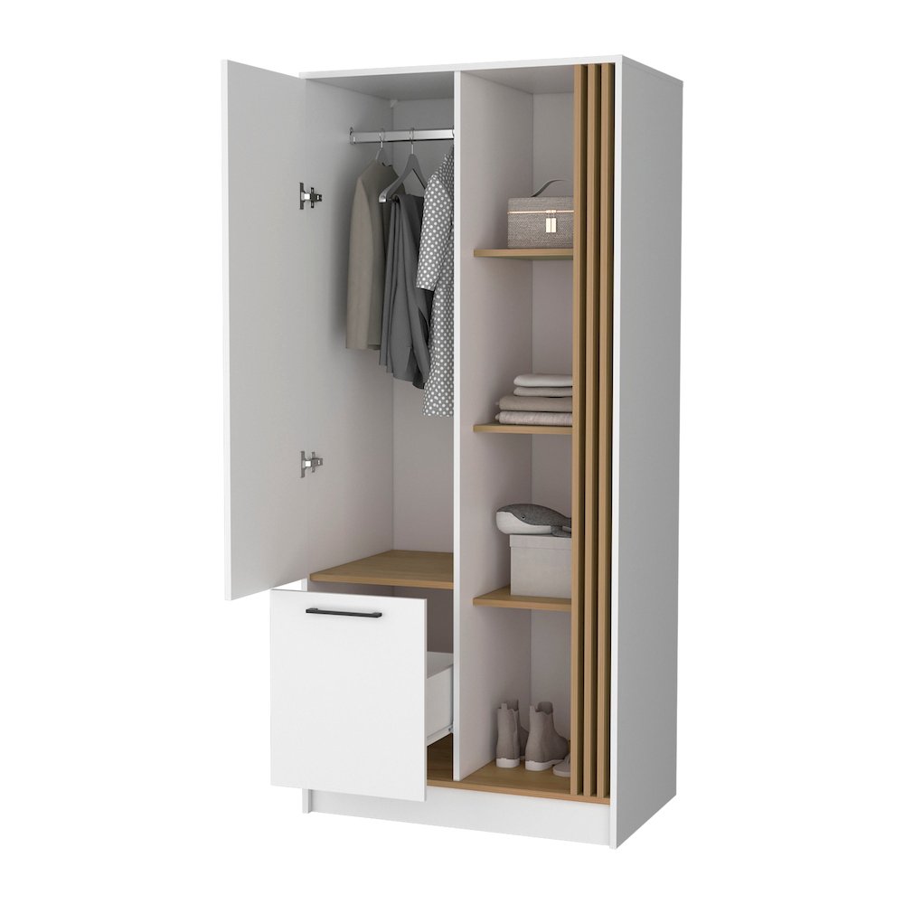 Pekin Modern Wardrobe Organizer with Shelves and Rod, Natural Oak. Picture 2
