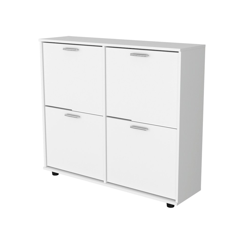 Tilt-Out Shoe Storage Cabinet with Multiple Compartments and Modern Desig, White. Picture 1