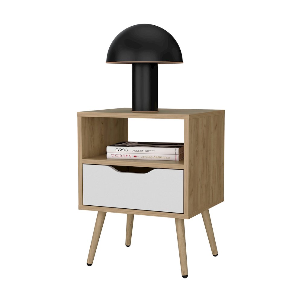 Prescott Valley Nightstand with Open Storage, Natural Oak and White. Picture 5