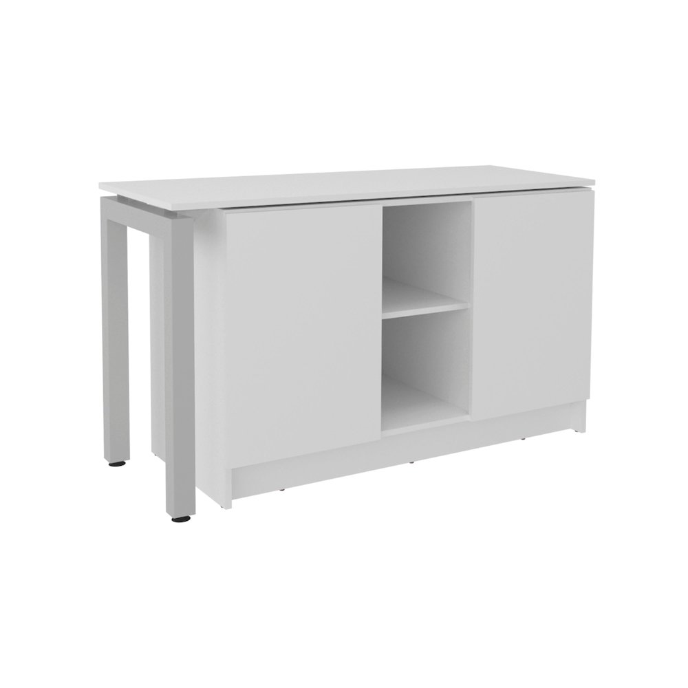 Elfrida Desk, Two Open Storage Shelves, Contemporary Space-Saving Design, White. Picture 1