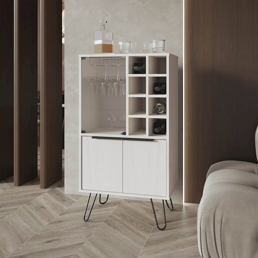 Fairfax Bar Cabinet in melamine with glass rack and wine storage. Picture 3