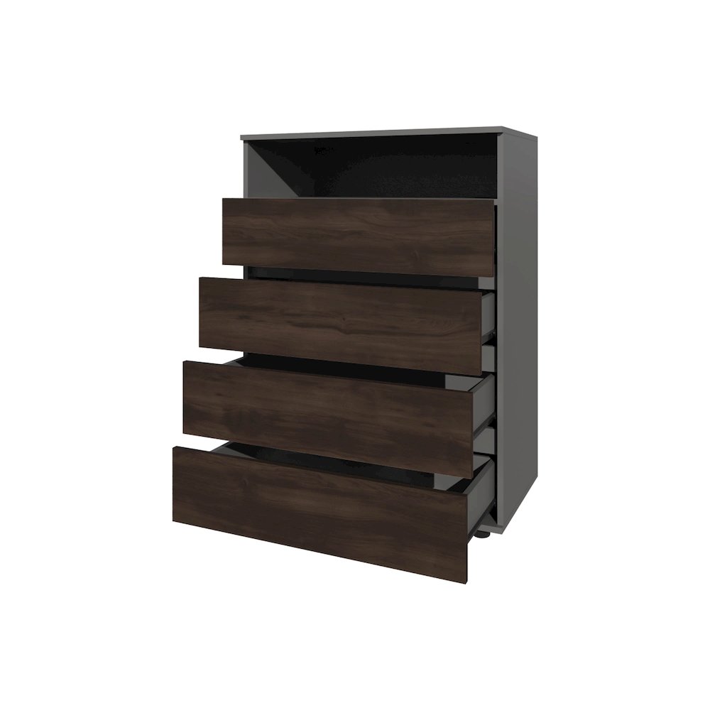 Tokio 4 Drawer Dresser with Open Shelf, Stained Walnut. Picture 3