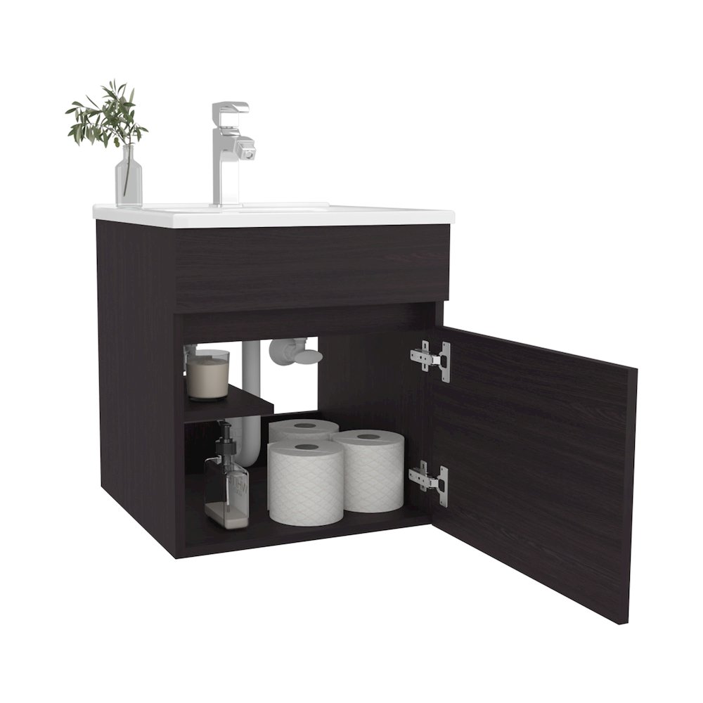 Belle Bathroom Floating Vanity with Sink, 1 Door, Wengue. Picture 8