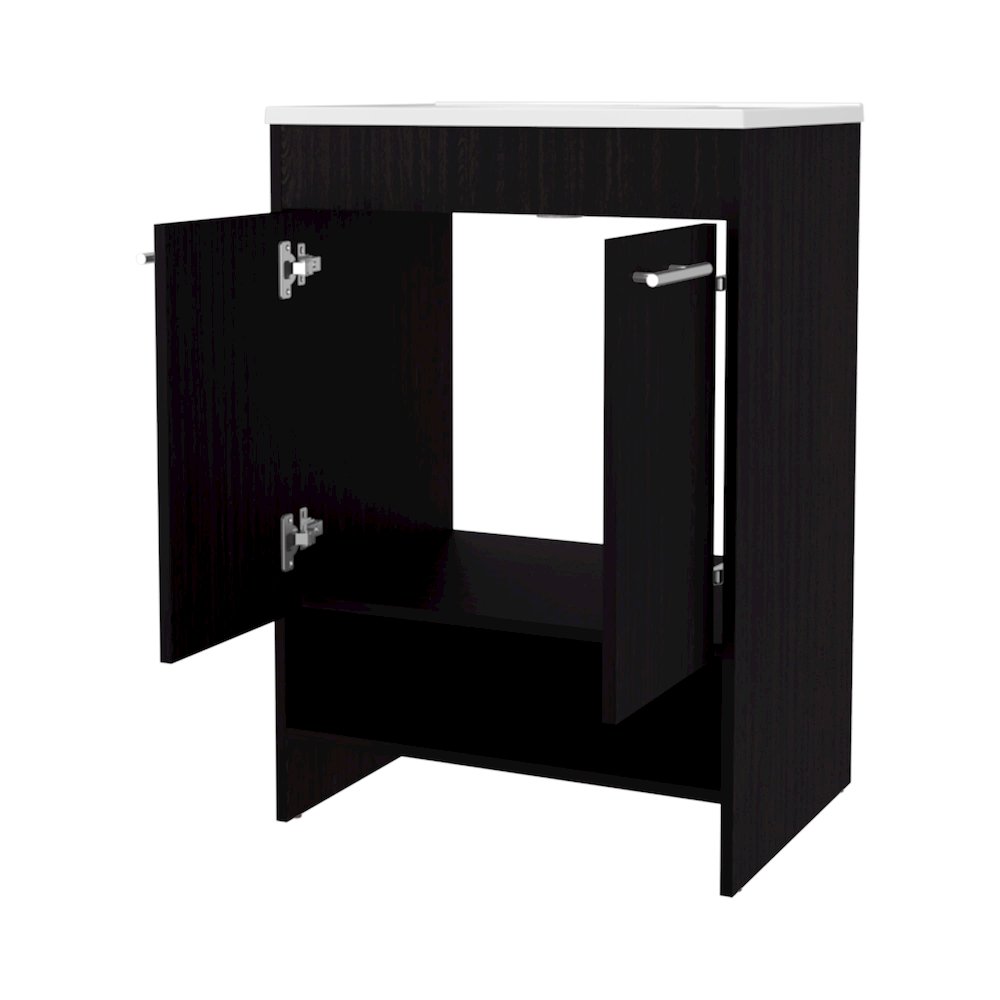 Shell Bathroom Vanity  with  2 Doors and Open Storage, Wengue. Picture 6