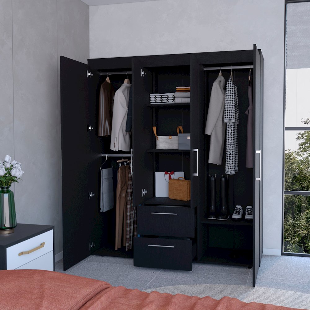 Boyden Wardrobe, All-in-One 2-Door Armoire with Central Storage ,Wenge. Picture 5