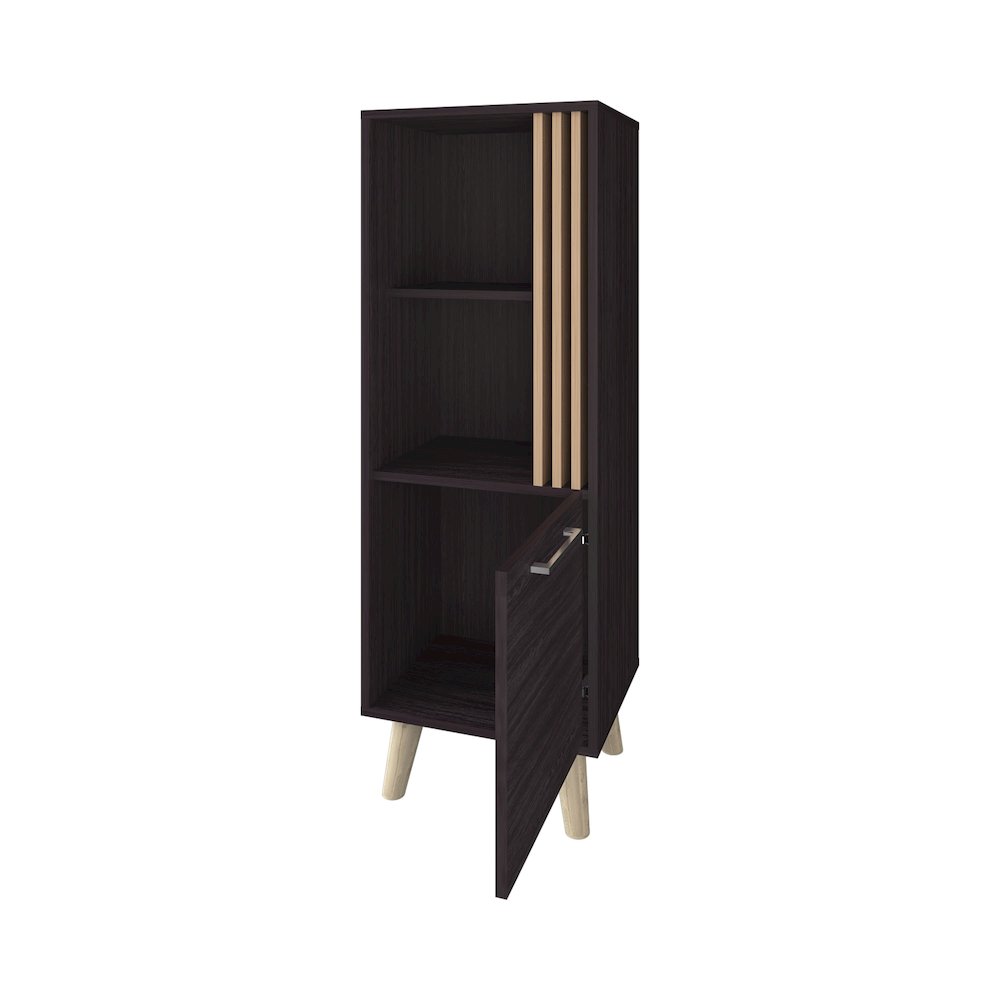 Ac Chin Storage Cabinet with a Door and Open Storage, Wengue + Natural Oak. Picture 6