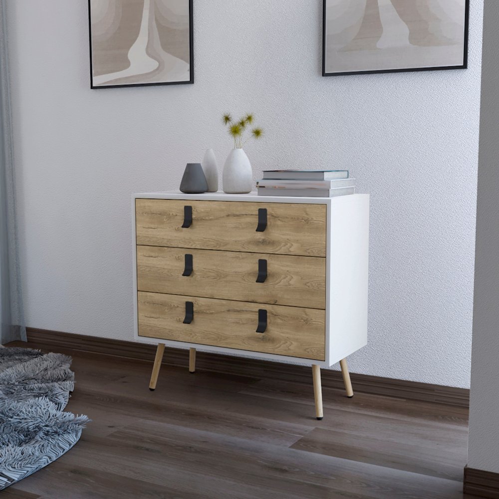 Kimball 3-drawer Dresser, Modern Chic Storage with Wooden Legs. Picture 4